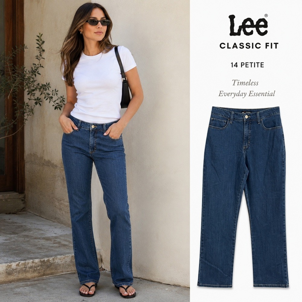 Lee Classic Fit Jeans Womens 14P Blue Straight Mid Rise Casual Denim Normcore